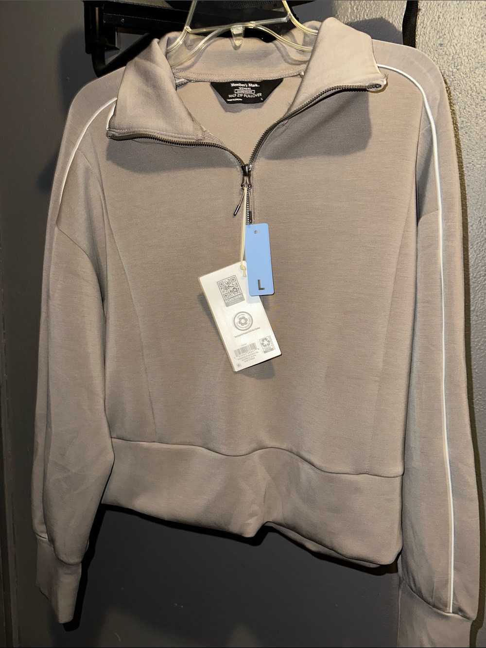 Women Quarter-Zip Pullover Sweater - Taupe, Size L